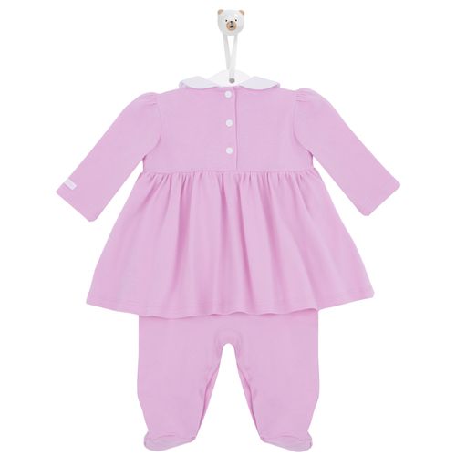 Macacão de Bebê Feminino Vestido com Bordado Rococó - ROSA