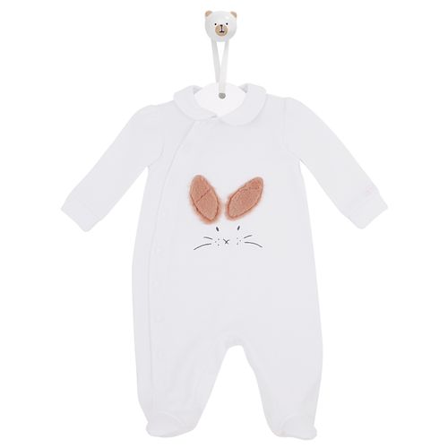 Macacão de Bebê Longo Com Coelho em Pelo - BRANCO