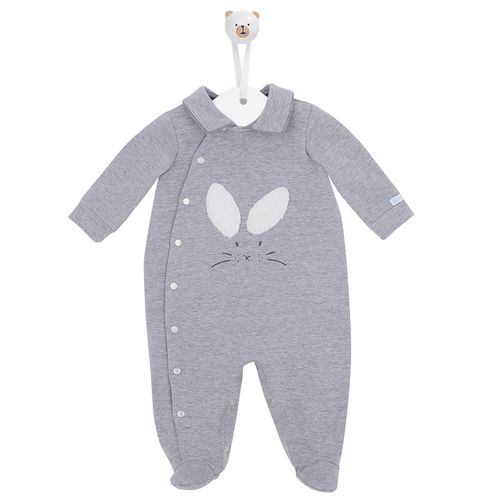 Macacão de Bebê Masculino Longo Coelho em Pelo - CINZA