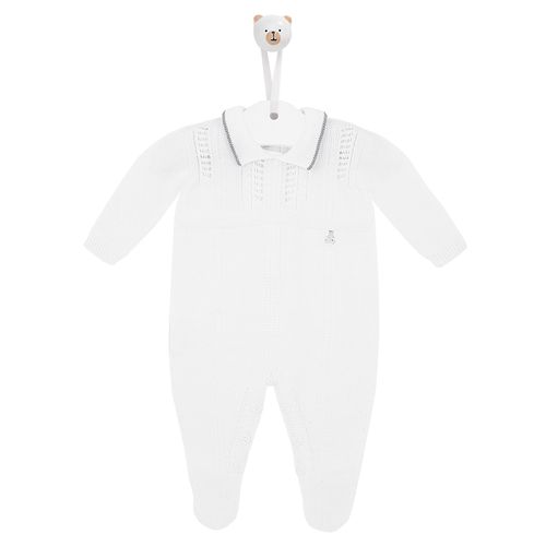 Saída de Maternidade Macacão Gola Polo - BRANCO COM CINZA