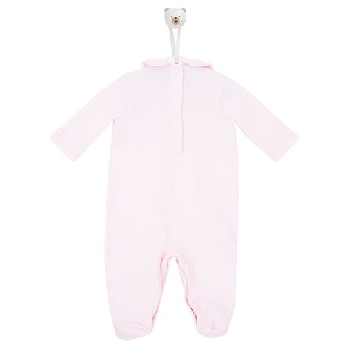 Macacão de Bebê Longo Ponto Smock com Bordado Rococó - ROSA BEBE