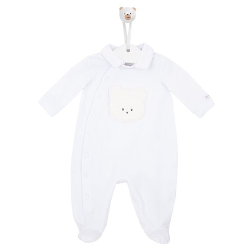 Macacão de Bebê Masculino Longo Ursinho Bordado - BRANCO