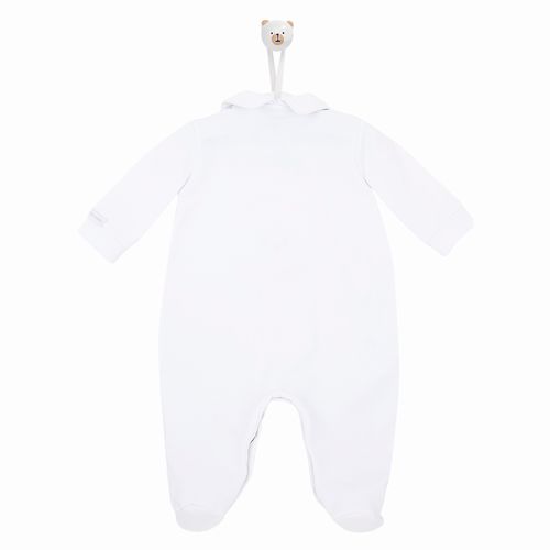 Macacão de Bebê Masculino Longo Ursinho Bordado - BRANCO