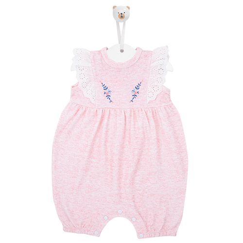Macacão de Bebê Curto Com Bordado Inglês - ROSA BEBE