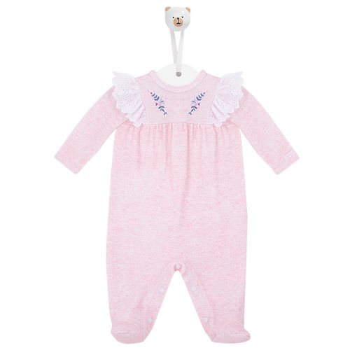 Macacão de Bebê Feminino Longo com Bordado Inglês - ROSA BEBE