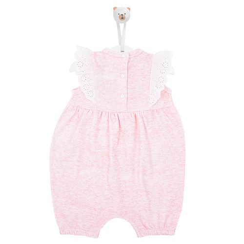 Macacão de Bebê Curto Com Bordado Inglês - ROSA BEBE
