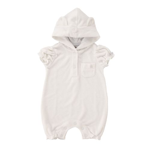 Macacão de Bebê Feminino Curto Atoalhado com Capuz - OFF WHITE