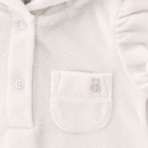 Macacão de Bebê Feminino Curto Atoalhado com Capuz - OFF WHITE