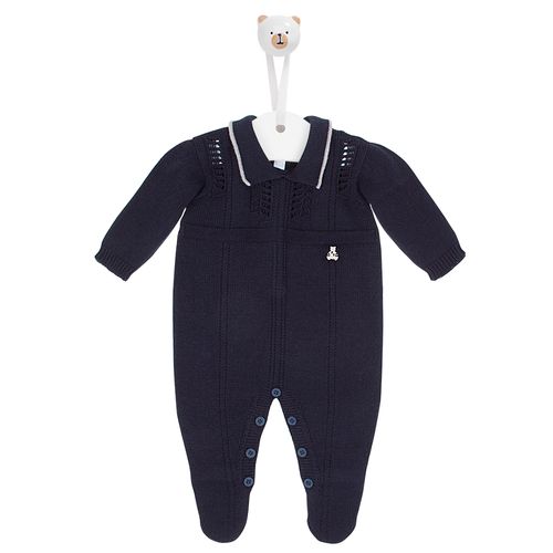 Saída de Maternidade Macacão Gola Polo - AZUL MARINHO COM CINZA