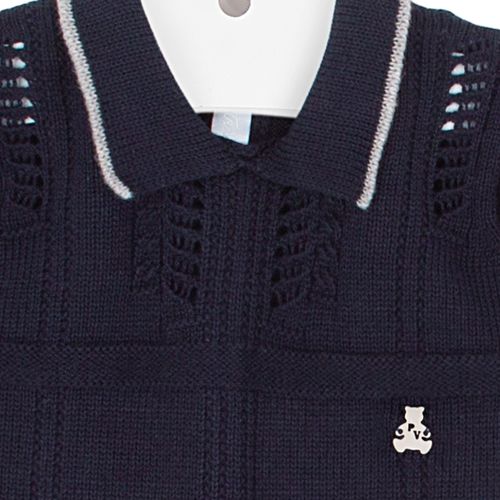 Saída de Maternidade Macacão Gola Polo - AZUL MARINHO COM CINZA