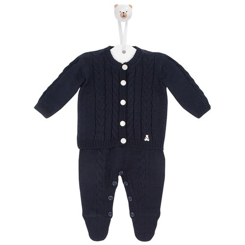 Conjunto de Saída de Maternidade Ponto Trancinha - AZUL MARINHO