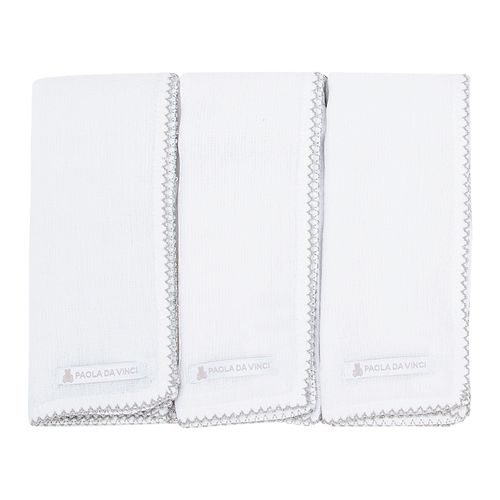 Conjunto de Fraldas de Ombro de Bebê Bordado Picueta - 3 Unidades - BCO/CINZA