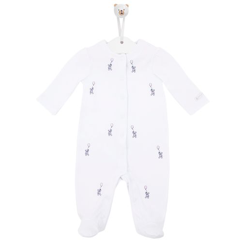 Macacão de Bebê Feminino Longo Algodão Egípcio Ursinho - BRANCO