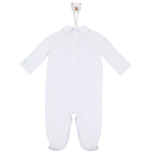 Macacão de Bebê Longo Ponto Smock com Bordado Avião - BRANCO