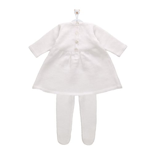 Saída de Maternidade Feminina Vestido com Flor Rococó e Pérolas - BRANCO