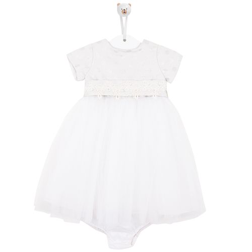 Vestido de Dama Bebê Feminino Jacquard Poás Renda Guipir - BRANCO