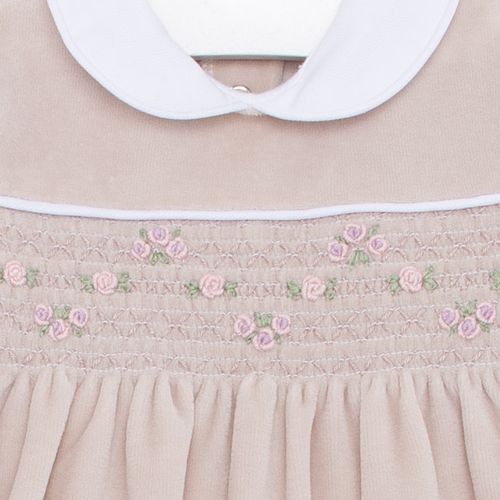 Macacão de Bebê Longo Ponto Smock Vestido - ROSA BLUSH
