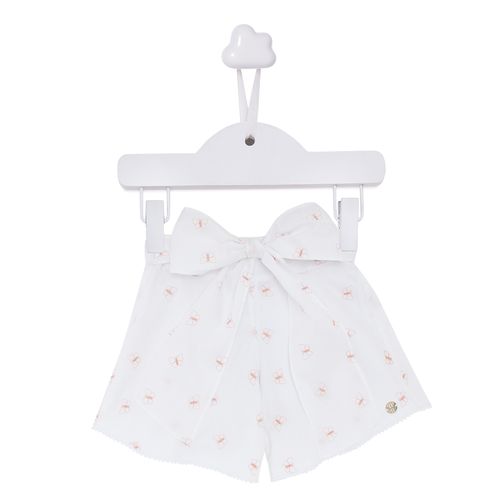 Short Infantil Com Borboletas Bordadas Com Faixa - BRANCO