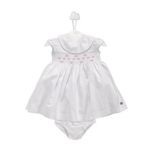 Vestido de Bebê Feminino Ponto Smock - BRANCO