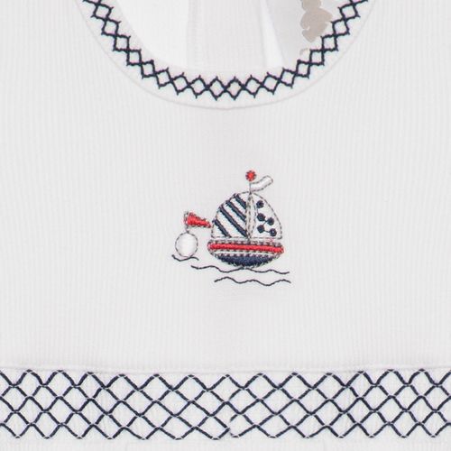 Macacão de Bebê Masculino Longo Ponto Smock Barco - BRANCO