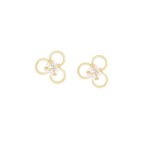 Brinco de Ouro Flor com Cristal - UNICO