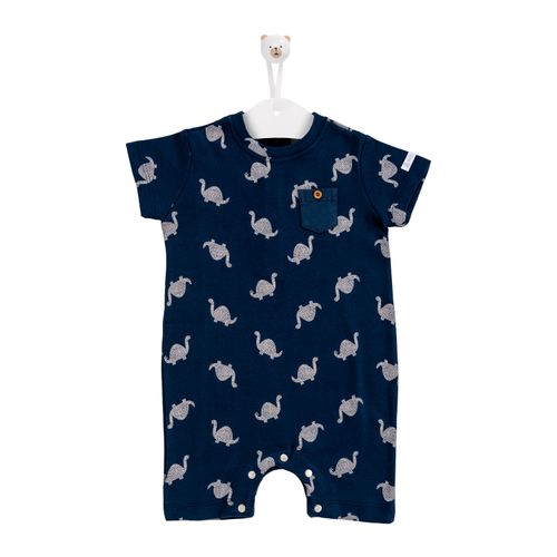 Macacão de Bebê Masculino Curto Algodão Egípcio Dinossauros - AZUL MARINHO