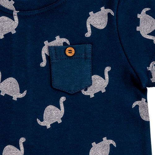 Macacão de Bebê Masculino Curto Algodão Egípcio Dinossauros - AZUL MARINHO