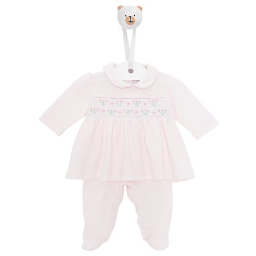 Macacão de Bebê Vestido Longo Com Bordado Rococó Bouquet - ROSA