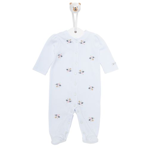 Macacão de Bebê Longo em Algodão Egípcio Garden - BRANCO
