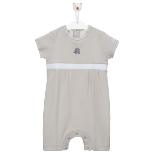 Macacão de Bebê Masculino Curto Ponto Smock Elefante - CINZA