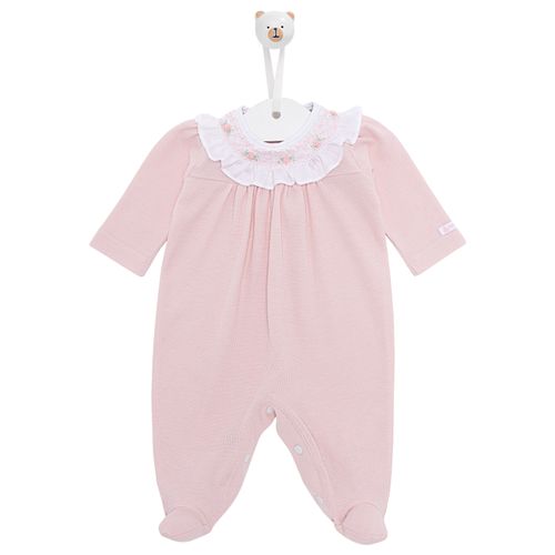 Conjunto de Saída de Maternidade Feminina com Manta em Malha Com Gola Bordada - ROSA BEBE