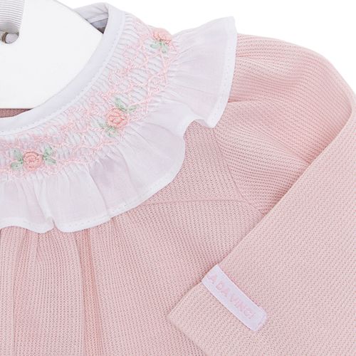 Conjunto de Saída de Maternidade Feminina com Manta em Malha Com Gola Bordada - ROSA BEBE