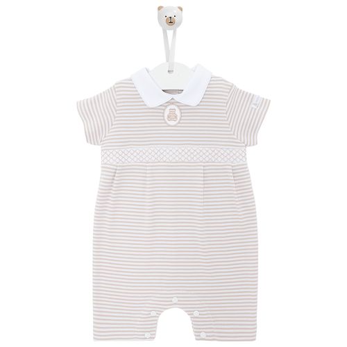 Macacão de Bebê Masculino Curto Listrado - KAKI