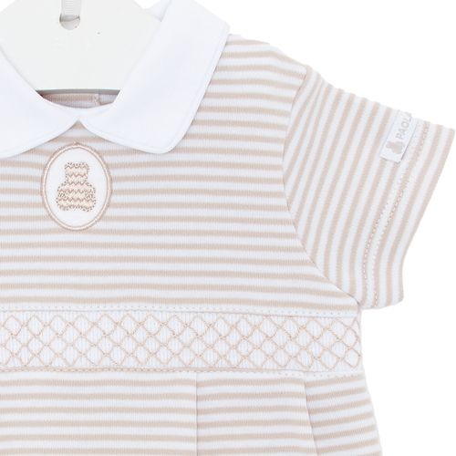 Macacão de Bebê Masculino Curto Listrado - KAKI