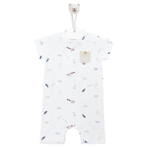 Macacão de Bebê Masculino Curto Algodão Egípcio Transportes - BRANCO