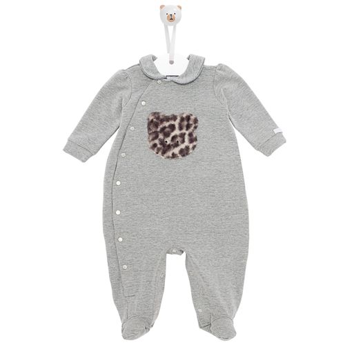 Macacão de Bebê Feminino Longo Ursinho com Pelo - CINZA