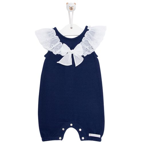 Macacão de Bebê Feminino Curto com Bordado Inglês - AZUL MARINHO