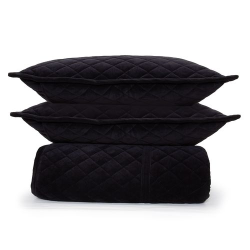 Colcha Casal Plush Matelada Losango - PRETO