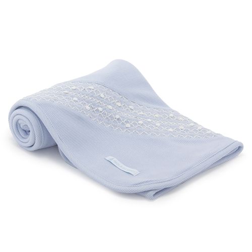 Manta de Bebê Ponto Smock Colori com Bordado Rococó - AZUL BEBE