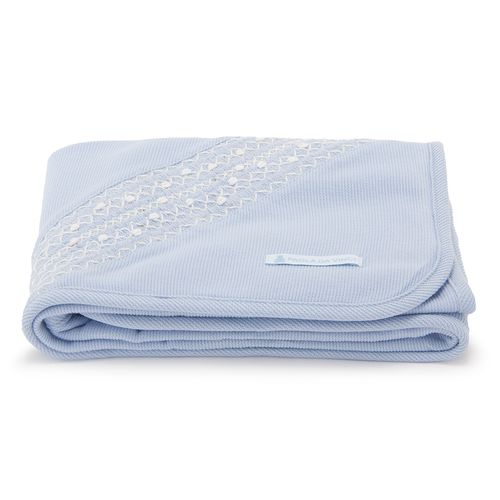 Manta de Bebê Ponto Smock Colori com Bordado Rococó - AZUL BEBE