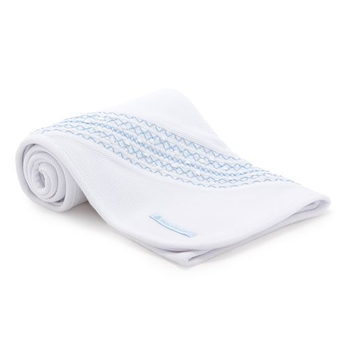 Manta de Bebê Ponto Smock com Bordado Rococó - AZUL