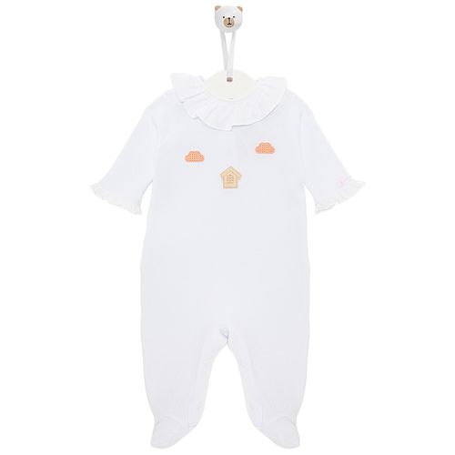 Macacão de Bebê Longo Feminino Casinha - BRANCO