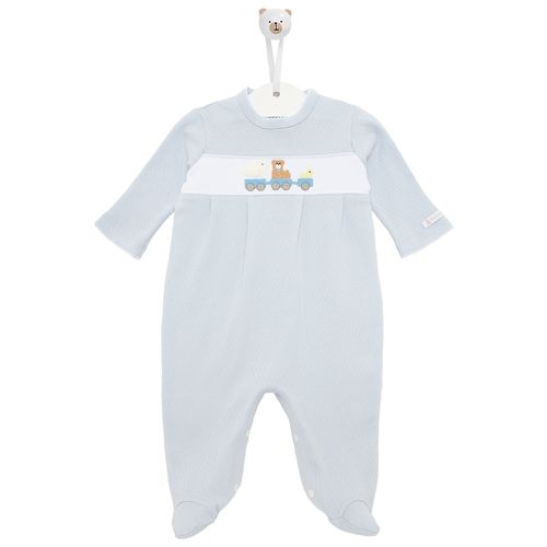 Macacão Longo de Bebê Masculino Trenzinho - AZUL BEBE
