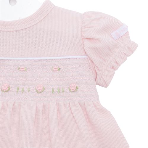 Macacão de Bebê Vestido Curto Com Bordado Rococó Rosas - ROSA BEBE