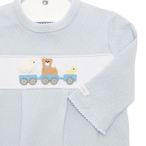 Macacão Longo de Bebê Masculino Trenzinho - AZUL BEBE