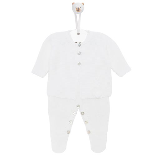 Saída de Maternidade Unissex Tricot com Manta Coelho Pompom - BRANCO
