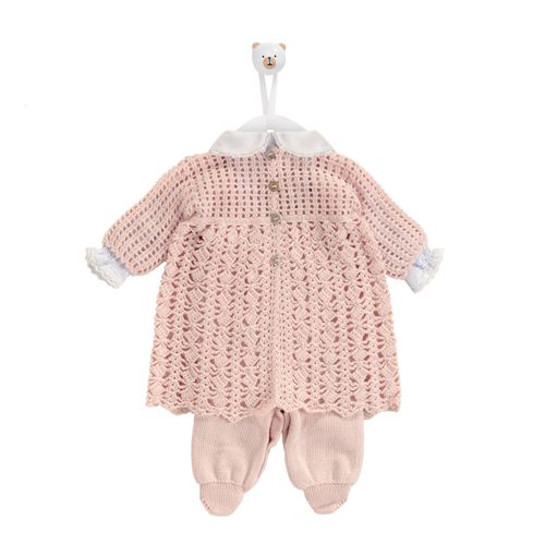 Saída de Maternidade Completa Feminina Tricot Ponto Quadradinhos - ROSA PASTEL