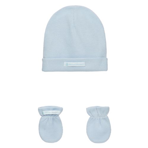 Conjunto Touca e Luvas de Bebê Ponto Roma - AZUL