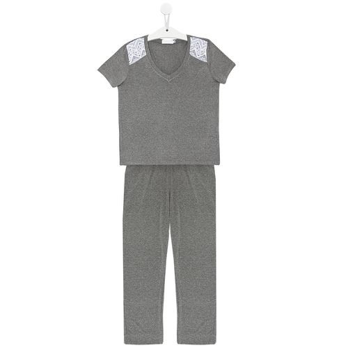 Pijama de Maternidade Feminino com Renda - CINZA MESCLA