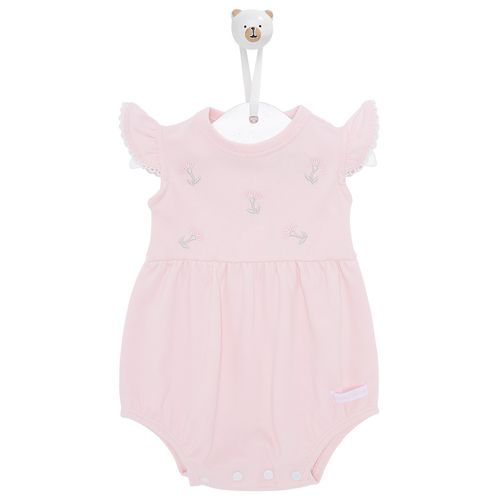 Macacão de Bebê Curto Feminino com Bordado de Flores - ROSA